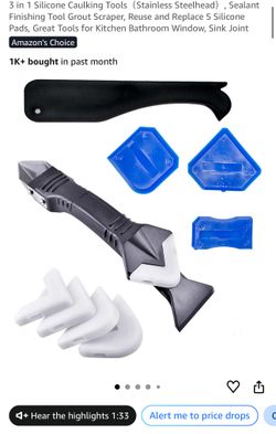 3 in 1 Silicone Caulking Tools(Stainless Steelhead), Sealant Finishing Tool Grout Scraper, Reuse and Replace 5 Silicone Pads, Great Tools for Kitchen