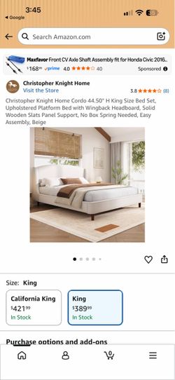 Christopher Knight Home Cordo 44.50" H King Size Bed Set, Upholstered Platform Bed with Wingback Headboard, Solid Wooden Slats Panel Support, No Box S