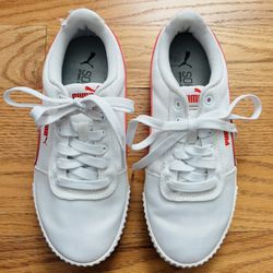 Women’s Puma Carina 2.0 Platform Sneakers in White-Fierce Red - 6.5