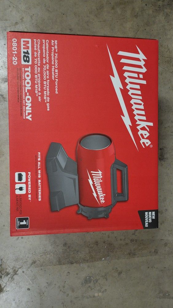 Milwaukee 0801-20 M18 70,000 BTU BTU Forced Air Propane Heater, Tool Only Brand New