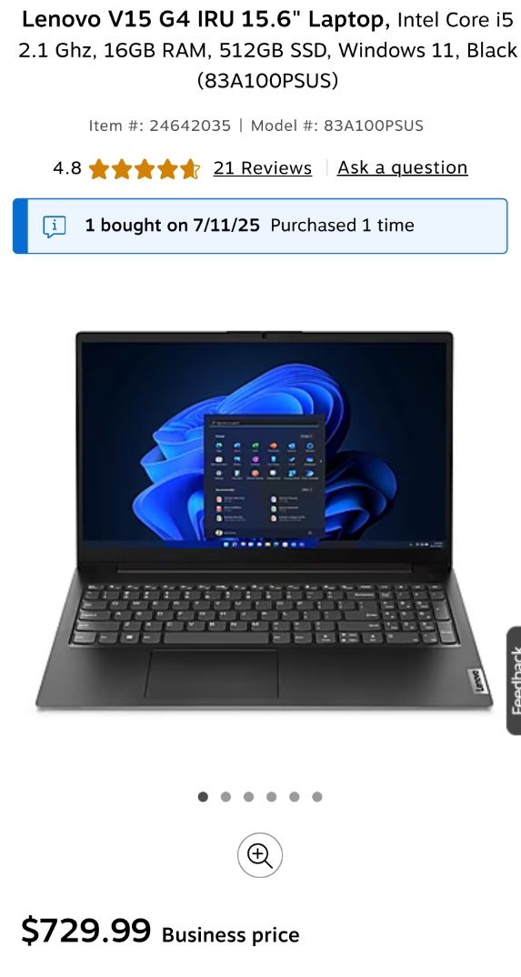 Brand New Brand New Lenovo V15 G4 IRU 15.6" Laptop, Intel Core i5 2.1 Ghz, 16GB RAM, 512GB SSD, Windows 11