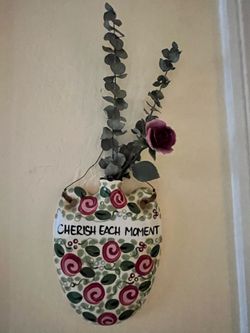 Ceramic Hanging Wall Vase – “Cherish Each Moment”