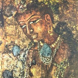 A QUEEN Original Antique 1950’s Vintage Fine Art INDIA Print Poster Ajanta Caves Wall Painting -Italy Printed Ephemera HILLCREST