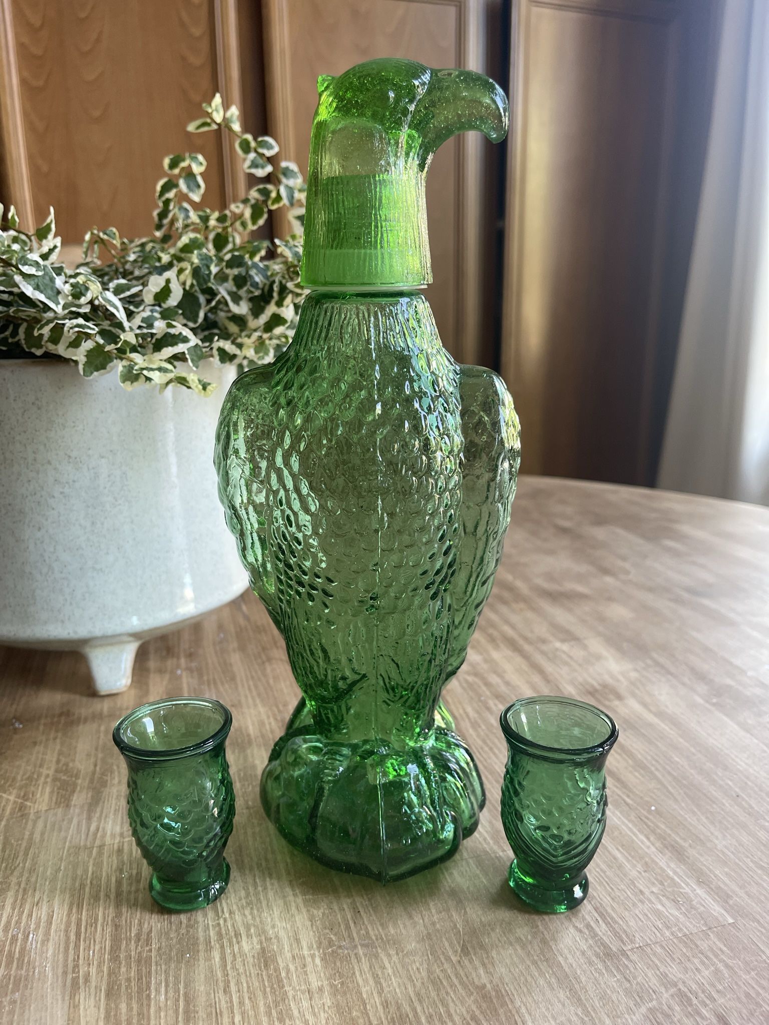 Vintage Green Glass Eagle Decanter