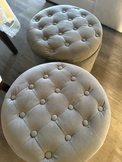 Pair of Tufted Round Ottomans