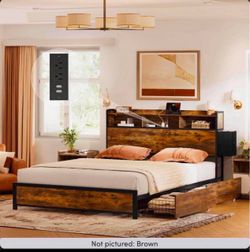 King Size Bed Frame with 2 Drawers Headboard and Headboard with LED Lights, (King) K-5