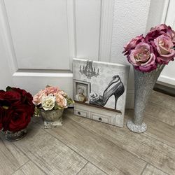 Floral Home Painting Faux Flower Vase Decor 