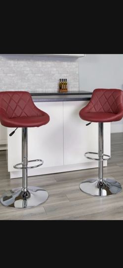 Burgundy Vinyl Adjustable Bucket Seat Stools