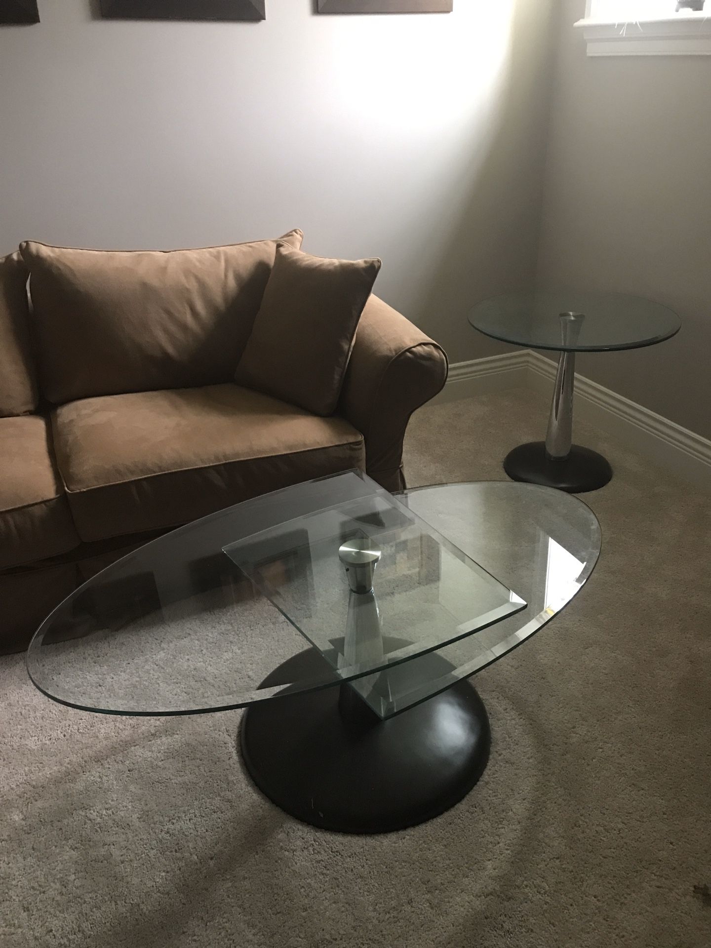 Glass coffee table set (2 items) metal base