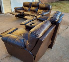 Leather love seat recliner couch recliner no rips or tears just normal wear and tear both 300 can deliver 40 im okc