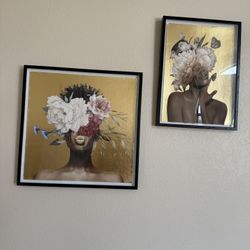 Set of 2 Floral Abstract Portrait Wall Art – Framed