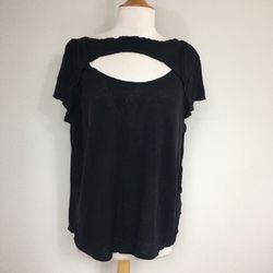 Free People Black Cut Out Linen Mix Tunic Top Size Large