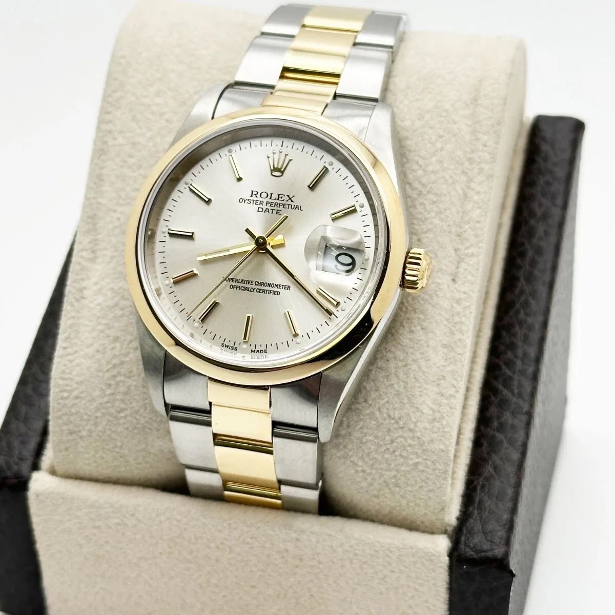 Rolex Oyster Perpetual Date 15203 34mm Two-Tone Gold & Steel Silver Dial