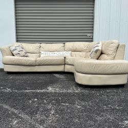 Good Condition Cream Genuine Leather Sectional Couch/Sofa (Delivery Available🚛)
