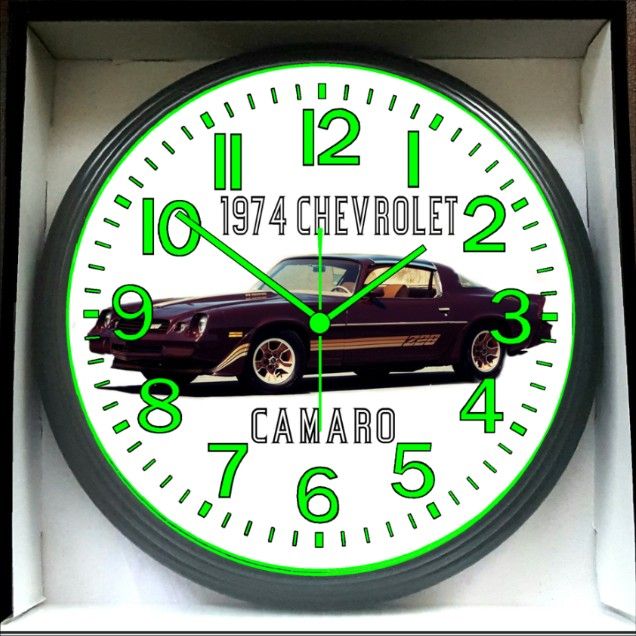 1974 Chevy Chevrolet Camaro Glow In The Dark Wall Clock New!