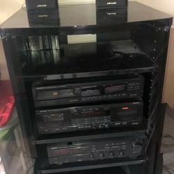 Vintage Denon Stereo Cassette Cd Player Tuner Receiver Polk Speskers Woofer