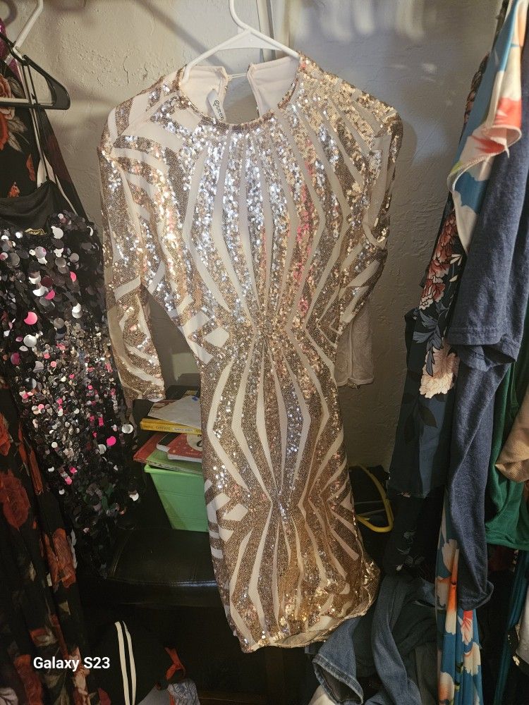 Sexy Backless Rose Gold Sequined Dress