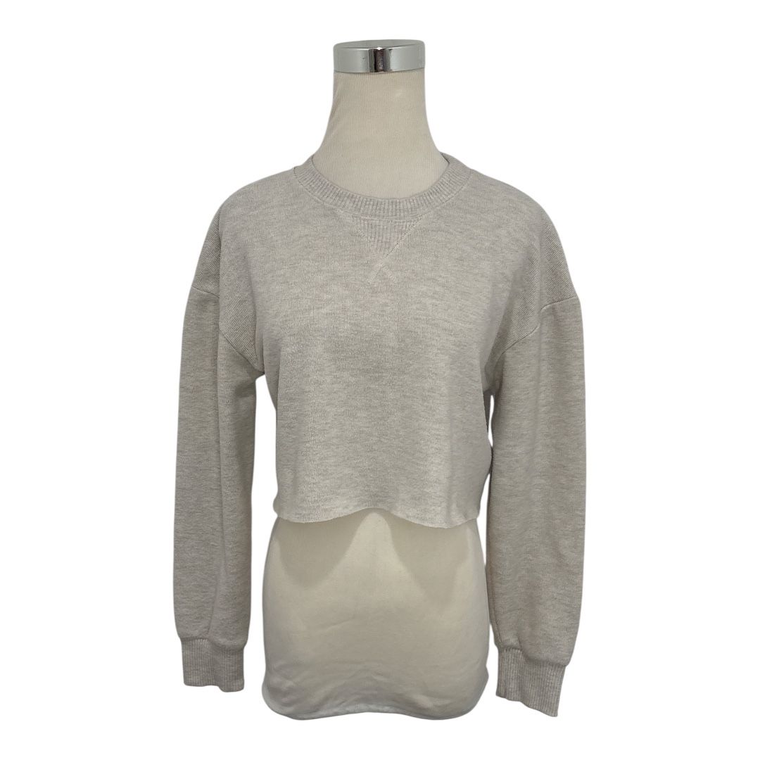 Zara Women's Tan Cropped Sweatshirt Jumper Crewneck Long Sleeve Pullover Size S