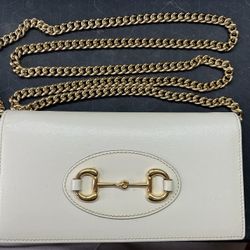 Gucci 1955 horsebit wallet in chain, White, 80% new