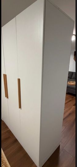 White Wardrobe with Wood Handles