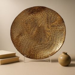 Studio Art Glass Y2K Contemporary Charger Dish Bowl Marbled Feather Pattern, 15.75” Pristine vintage condition - no signs of use, defects or damages. 
