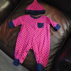 Offspring Pink Polka Dot One Piece + Hat Sz 3 M