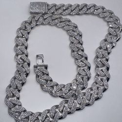 Iced Out Moissanite Diamond Cuban Chain 14mm 20 Inch