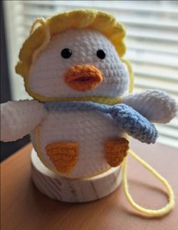 Duck with Yellow Hat and Blue crossbody Keychain – Handmade Crochet Amigurumi