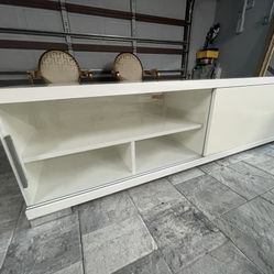 Italian Made Tv Console W/ Glass Cabinet 