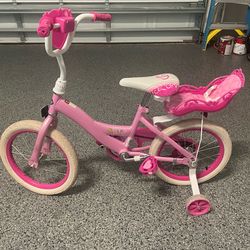 Disney Princess bike with doll seat attachment and training wheels - 24 inch height