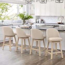 Performance Fabric Upholstered Counter Height Bar Stools.  Set Of 4