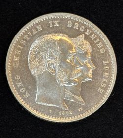 1892 DENMARK King Christian IX Louise Golden Wedding Silver 2 Kroner Coin