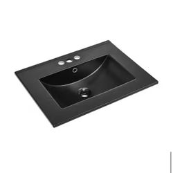 Swiss Madison 24 in. W x 18.5 in. D Ceramic Vanity Top with 4 in. Centerset Faucet Holes in Matte Black