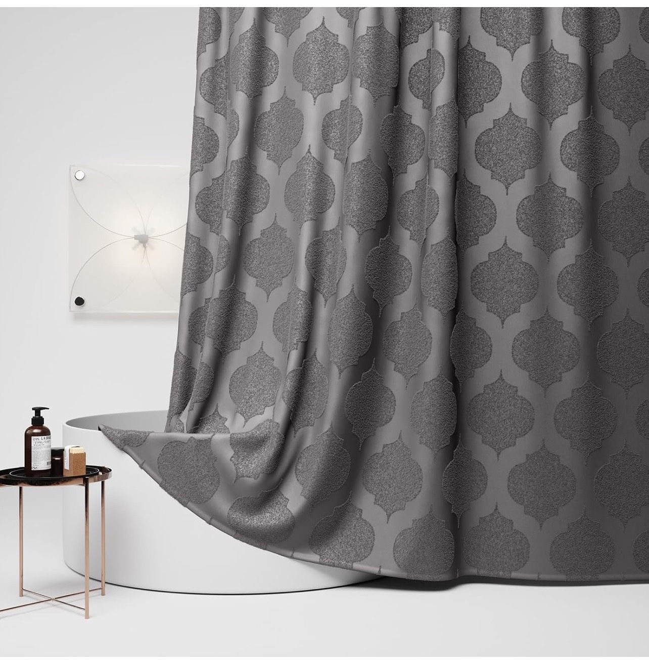 Boho Farmhouse Shower Curtain Charcoal Grey 72x72 Inch Plush Texture Bathroom Decor Hotel-Grade Fabric Waterproof Reinforced Grommets