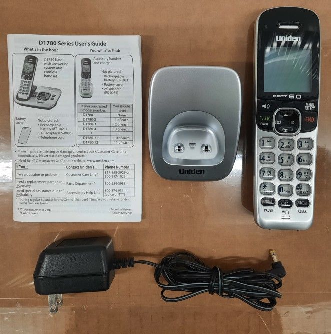 Uniden D1780 / D1780-2 DECT 6.0 Ghz Cordless Telephone Handset and Base Used Parts