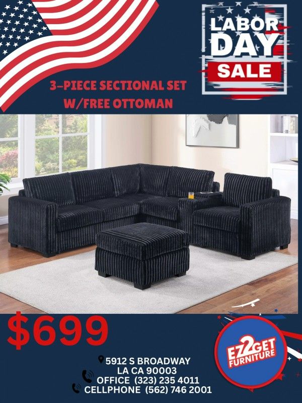 Sectional Set with free ottoman $50 dollar down with