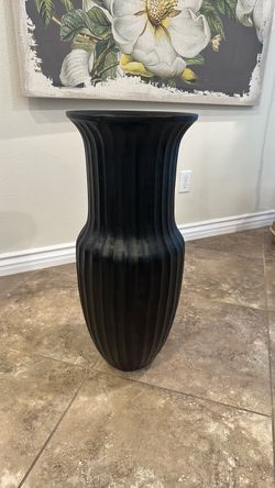 Large Black Ribbed Floor Vase