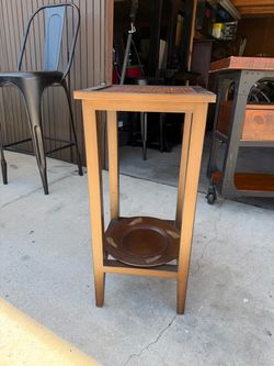 Tall Narrow Wood Plant Stand Side Table