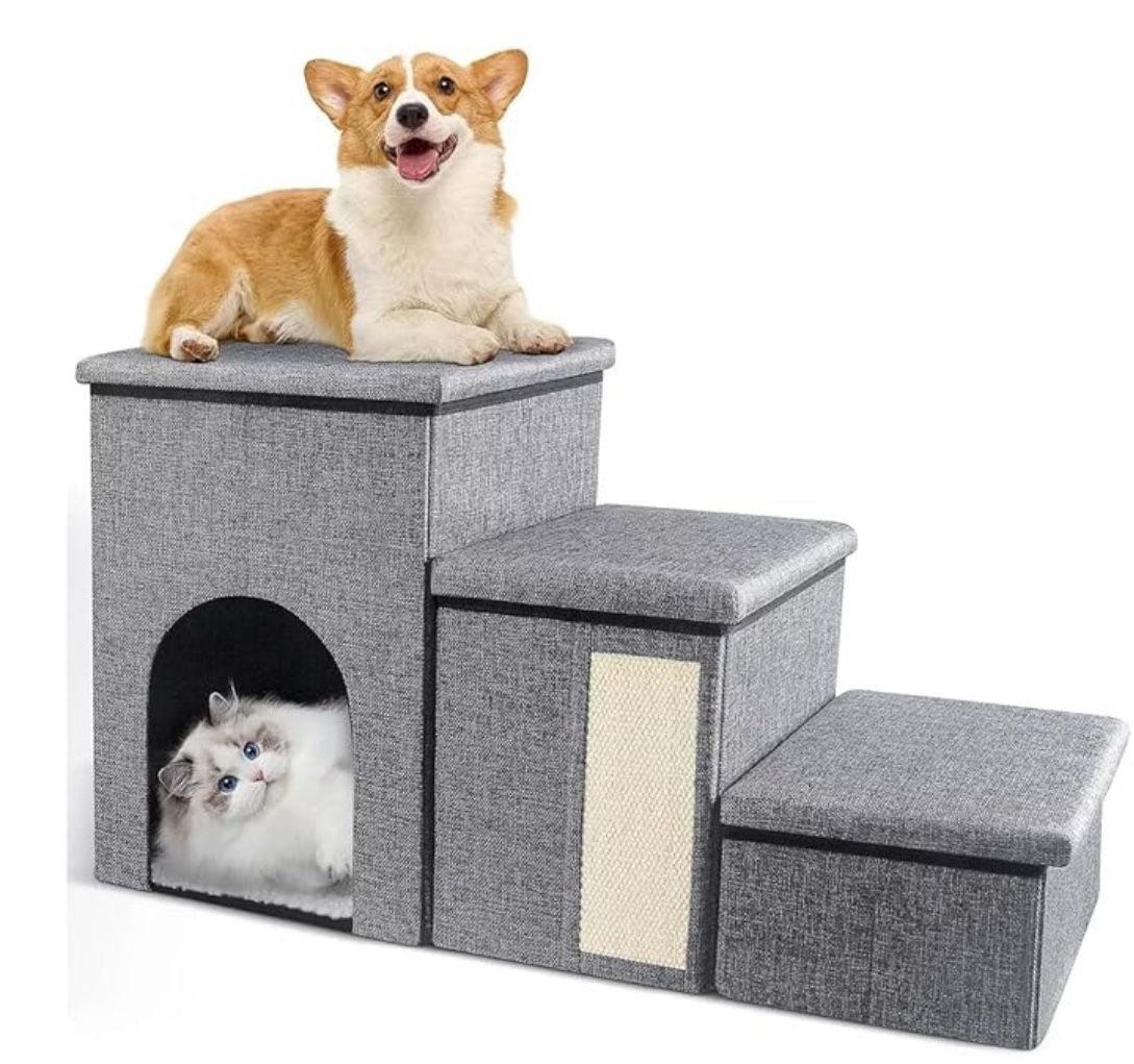 Pet Ladders, 3-Step Folding Ladder for Dogs and Cats, with Storage Boxes