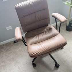 Brown Office Desk Chair, PU Leather Chair with Lumbar Support, Removable Armrests, Comfortable Adjustable Swivel Task Chair for Home, Office, Small Sp