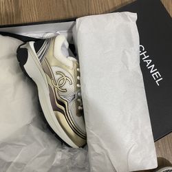 Chanel Gold G37488 38 Sneakers Size 7 US Black NIB Woman’s 
