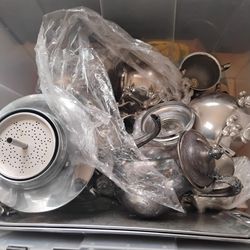 Set Of Silver And Copper Cups And Big Tea Cup