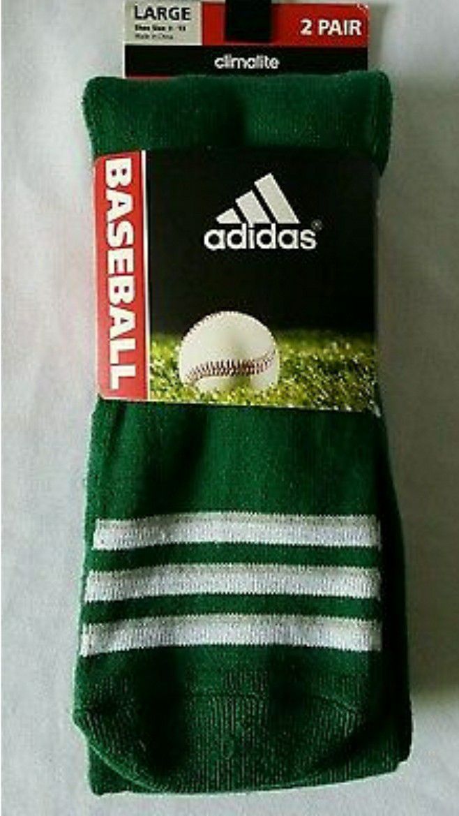 ADIDAS Climalite Cushioned Compression Baseball Socks, 2Pair Green Mens Lg 9-13