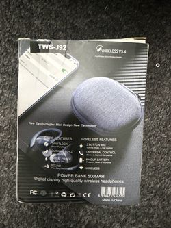 J92 TWS Bluetooth 5.0 True Wireless Stereo In-Ear Sports Handsfree Headphones- Gray