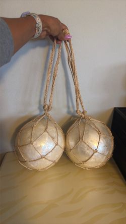 Decorative Glass Float Balls with Rope Netting – Set of 2