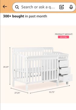 White Baby Crib with Changing Table and Drawers