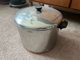 Large 16qt Revereware Copper Bottom Stainless Steel Pot with Lid Made in USA Revere ware VTG