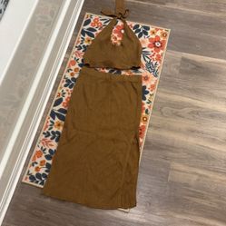 2 Piece Knit Halter Top Skirt Set