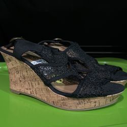 Black Lace Wedge Heels, NEW, Size 9
