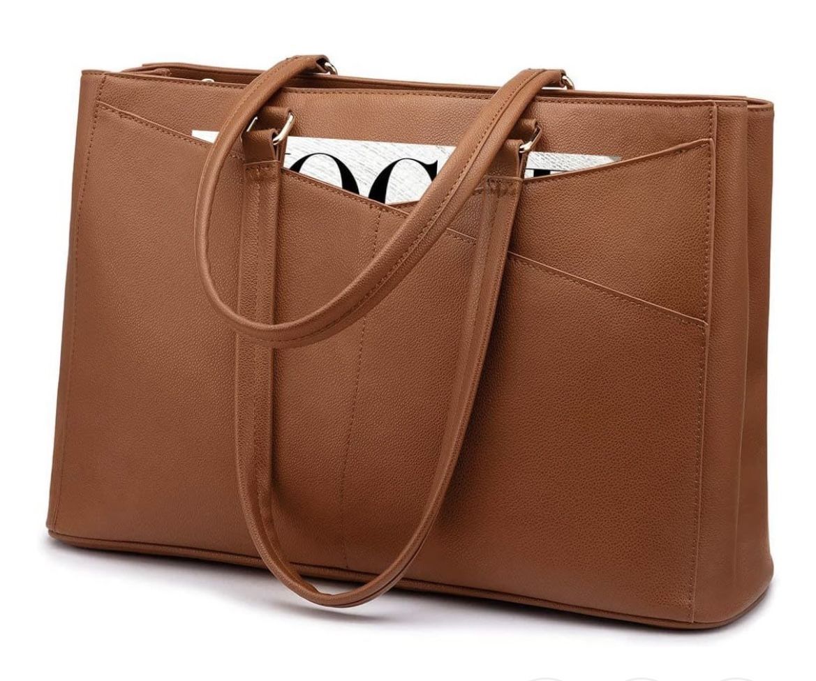 LOVEVOOK Laptop Tote Bag for Women, 15.6 Inch Waterproof Computer Bags Women Business Office Work Bag Briefcase, Brown